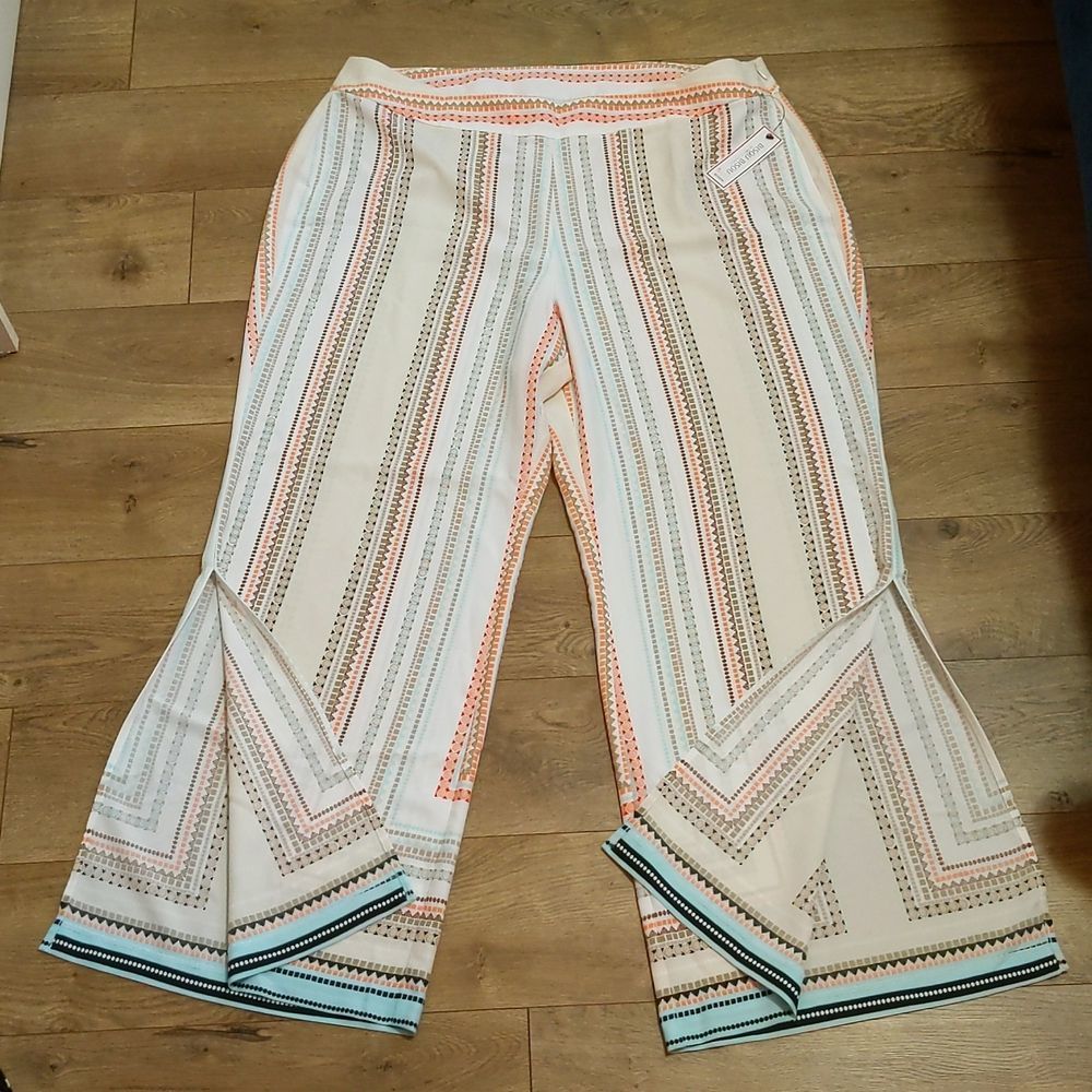 Bisou Bisou Striped Wide Leg Split Hem Boho Pants sz 1X NWT